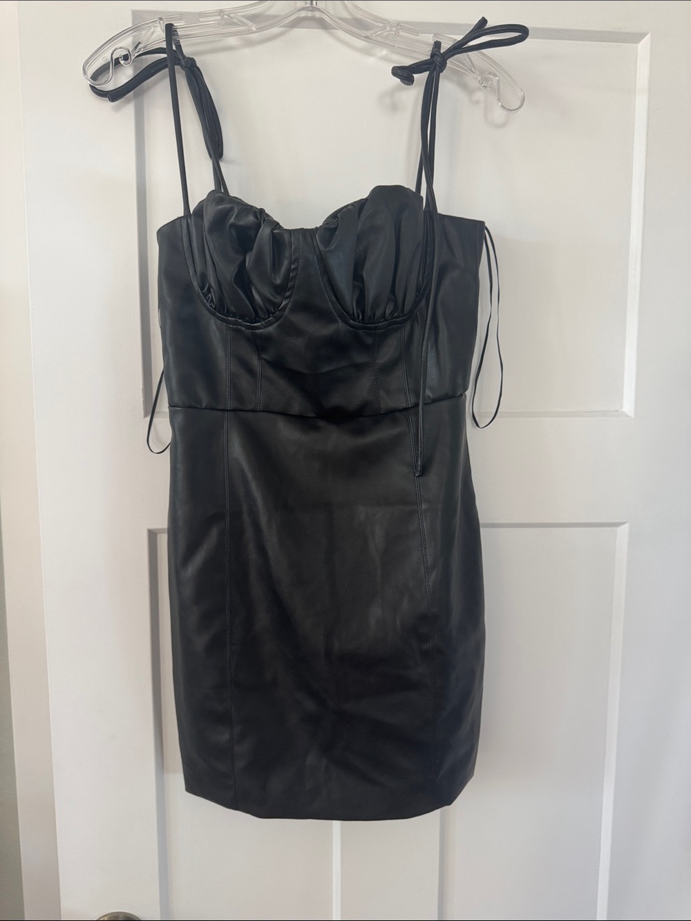 Lush Black Faux Leather Tie-Shoulder Mini Dress